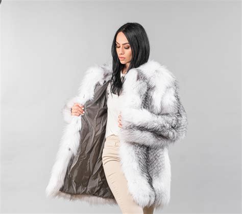 Womens White Platinum Fox Fur Jacket 100 Real Fur Haute Acorn