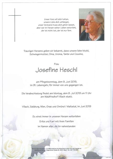 Parte für Josefine Heschl pax requiem