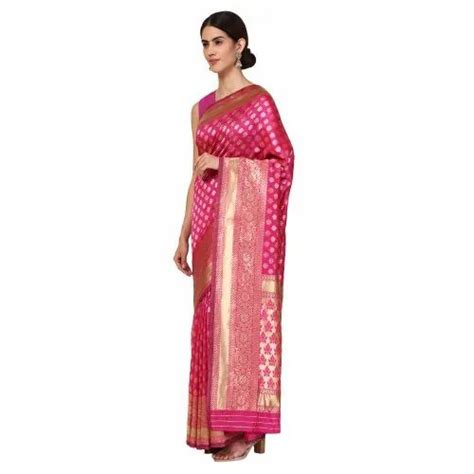 Printed Pink Banarasi Party Wear Silk Saree 6 3 M With Blouse Piece