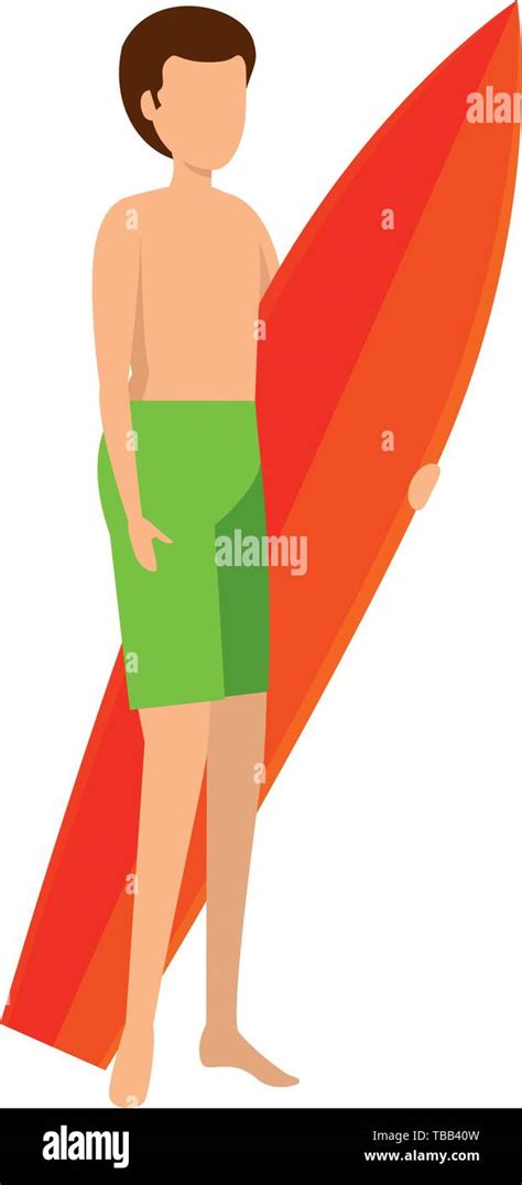 Young Man With Swimsuit And Surfboard Stock Vector Image And Art Alamy