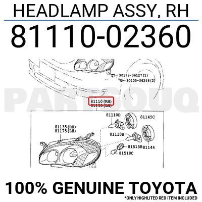 8111002360 Genuine Toyota HEADLAMP ASSY RH 81110 02360 EBay