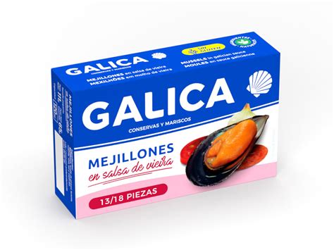 Mejillones En Salsa De Vieira 13 18 Piezas Galica Conservas Y Mariscos