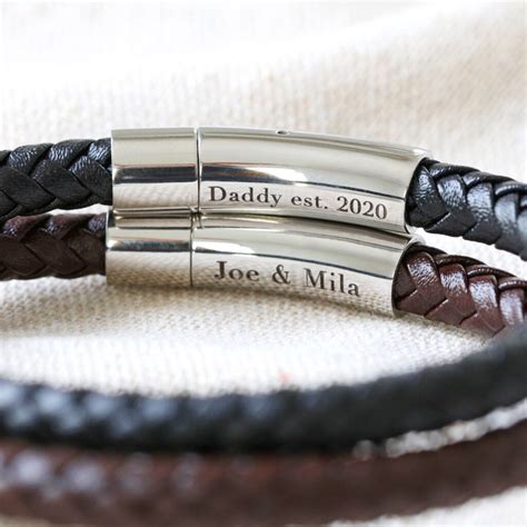 Engraved Men S Leather Bracelet Black Brown Engraved Etsy