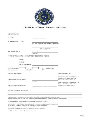 Fillable Online CLASS C RATE TARIFF CHANGE APPLICATION Page 1 Fax Email