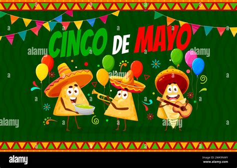 Cinco De Mayo Mexican Holiday Banner With Tex Mex Nachos Chips Musician