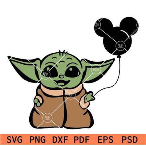 Baby Yoda Holding Disney Balloon SVG Disney Baby Yoda SVG Mickey Baby