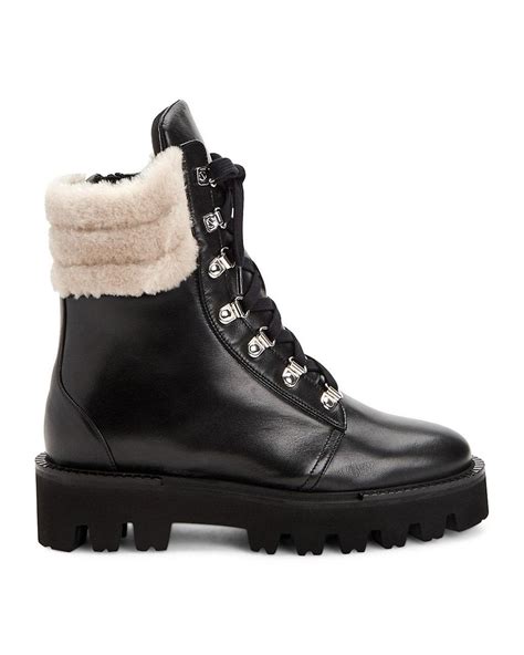 Aquatalia Alyssa Shearling Trim Leather Hiking Boots In Black Lyst