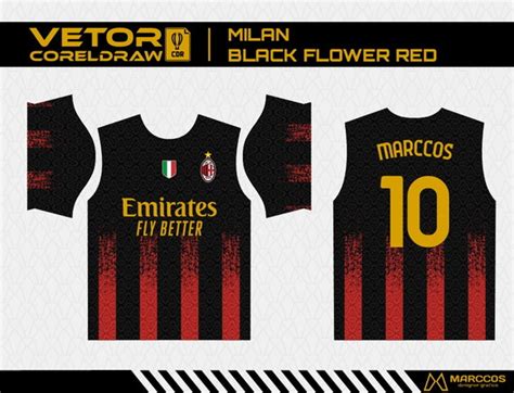 Arte Vetor Camisa Milan Black Flower Red Elo7