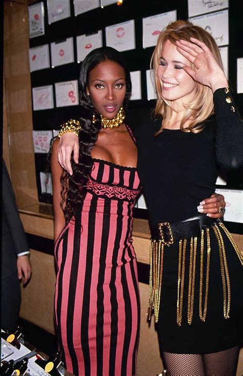 Naomi Campbell And Claudia Schiffer In Versace At Naomi Campbell