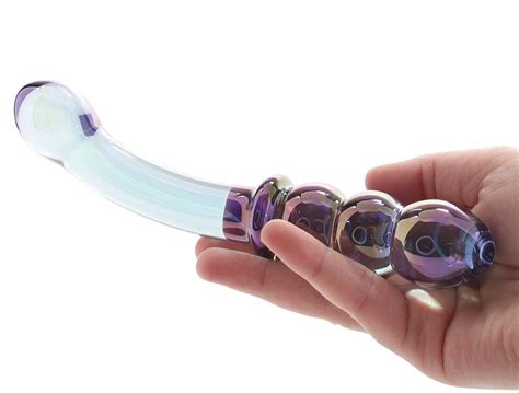 Dual Ended Glass Beaded Curved Anal Vaginal Dildo Waterproof G Spot