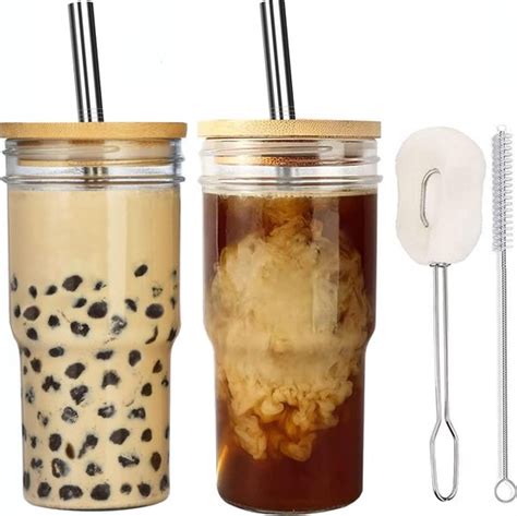 Bubble Tea Set Van Glazen Ml Herbruikbaar Met Rvs Rietjes