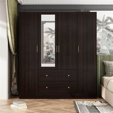 Fufu Gaga Brown Wood Grain In W Door Big Armoires With Mirror