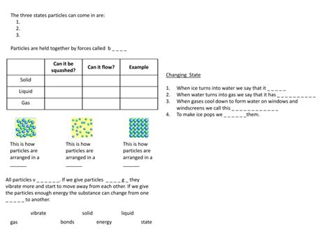 Particle Theory Worksheets Single