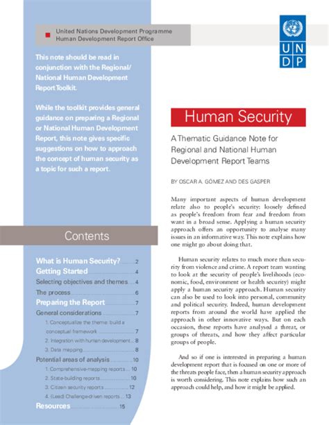 Pdf Human Security A Thematic Guidance Note For Regional And