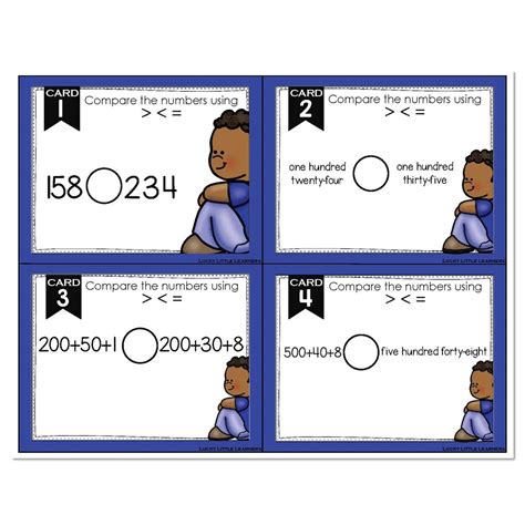 Math Task Cards Comparing Numbers 3 Digit Numbers Lucky Little