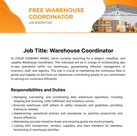 Free Warehouse Coordinator Job Description Template Edit Online And Download