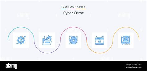 Cyber Crime Blue 5 Icon Pack Including Computer Cyber Database Crime