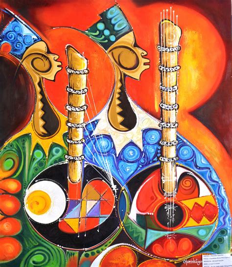 African Kora Men Painting By Olumide Egunlae