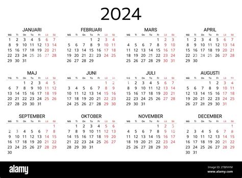 2024 swedish calendar. Printable, editable vector illustration for ...