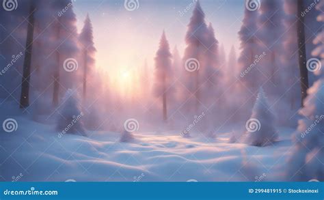 Beautiful Winter Forest Landscape at Sunrise Stock Illustration ...