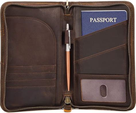 Polare Full Grain Leather Passport Holder With Ykk Zipper Rfid Blocking Travel