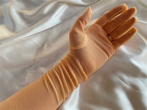 Peach Orange Opera Over Elbow Length Semi Sheer Gloves Long Bridal