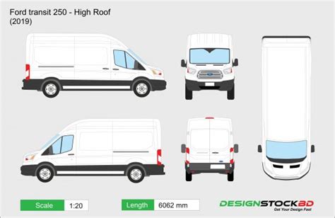 2019 Ford Transit 250 High Roof Van Template Vehicle Blueprint Ford Transit Transit