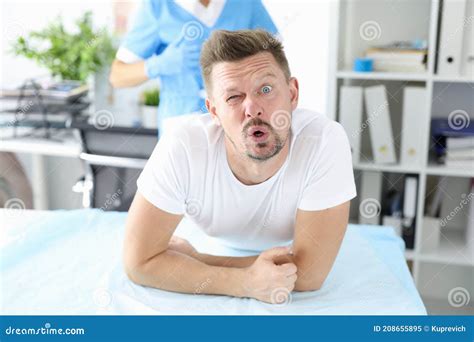 Surprised Man Undergoes Medical Examination By Proctologist Stock Image Image Of Hospital