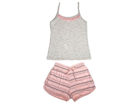 Pijama Curto Alças Renda Short Doll Canelado Verão Listrado JANE LINGERIE