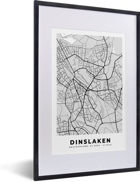 Fotolijst Incl Poster Kaart Dinslaken Duitsland Plattegrond