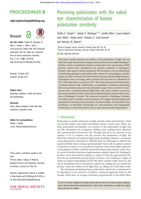 PDF Perceiving Polarization With The Naked Eye Characterization Of