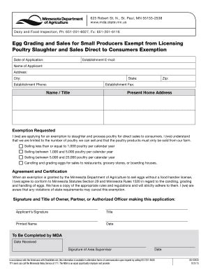 Fillable Online Mda State Mn Egg Grading And Sales For Small Producers