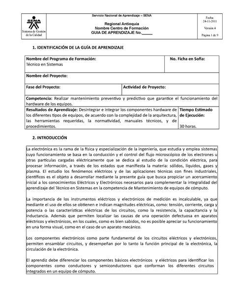 GUIA DE Aprendizaje Electrónica Básica No 1 Sistema de Gestión de la