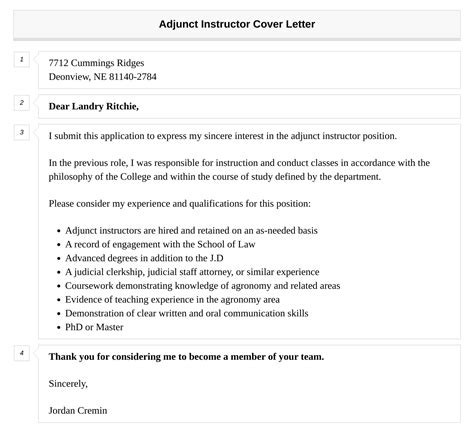 Adjunct Instructor Cover Letter Velvet Jobs