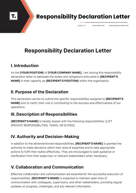 Free Responsibility Declaration Letter Template Edit Online