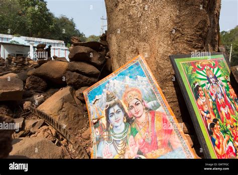 Indian God Photo Frames Under A Tree Near Anantha Padmanabha Swamy