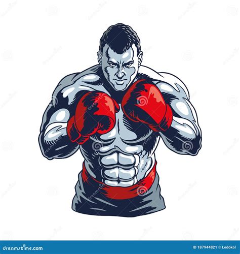 Muscular Boxer Isolated On White Champion Boxing Stylized Vector