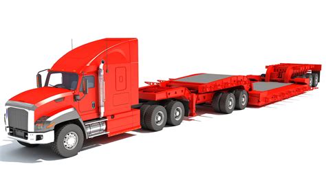 Semi Truck with Lowboy Trailer 3D model | CGTrader