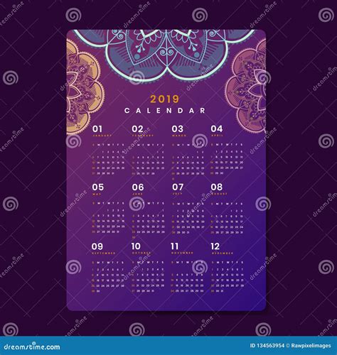 Mandala Calendar 2019 Vector Poster Stock Vector Illustration Of Desk