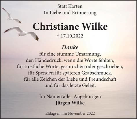 Traueranzeigen Von Christiane Wilke Trauerportal Ihrer Tageszeitung