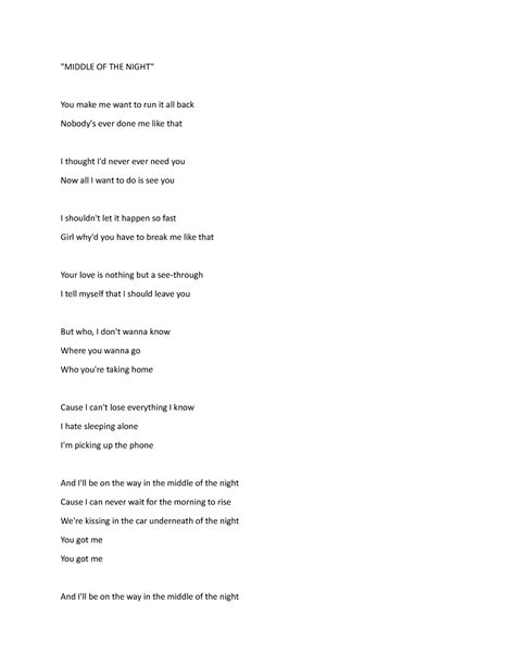 Middle OF THE Night - Music 101 Lecture Notes - "MIDDLE OF THE NIGHT ...