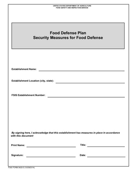 Fsis Form 5420 5 Download Printable Pdf Food Defense Plan Security