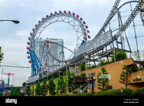 Roller Coaster at dome city amusement park in Tokyo, Japan Stock Photo ...