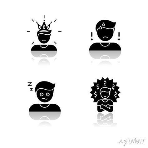 Negative Feelings And Bad Traits Drop Shadow Black Glyph Icons Posters