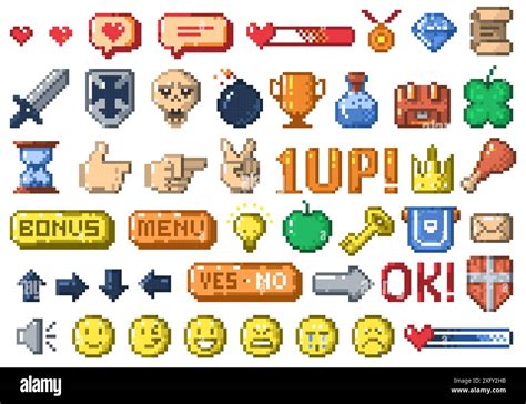 Pixel Game Ui Icons Retro Video Game Interface Buttons And Elements 8