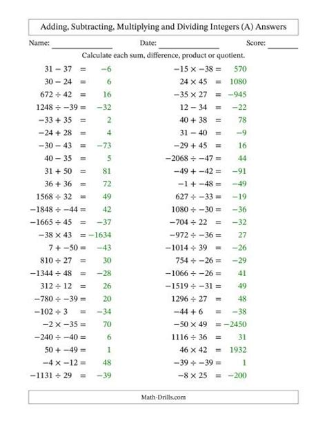 Free Adding Subtracting Multiplying And Dividing Negative Numbers