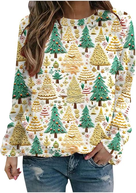 Eiyaclvo Long Sleeve Christmas Shirts For Women Christmas Tree Tops