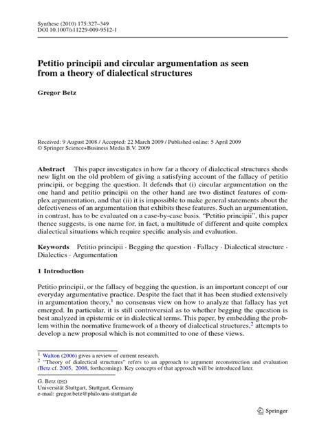 Betz - 'Petitio Principii and Circular Argumentation as Seen From a Theory of Dialectical ...