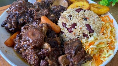 Sunday Dinner Oxtail Stew Rice And Peas Plantain Cabbage Cook With