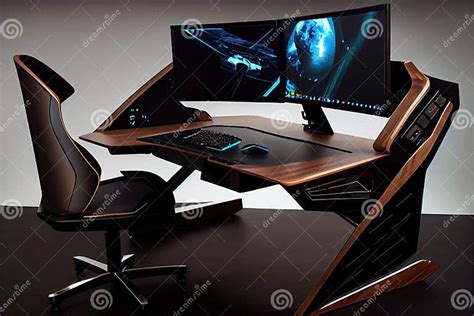 Modern Gaming Desk with Sleek and Minimalist Design, Built-in Monitor ...